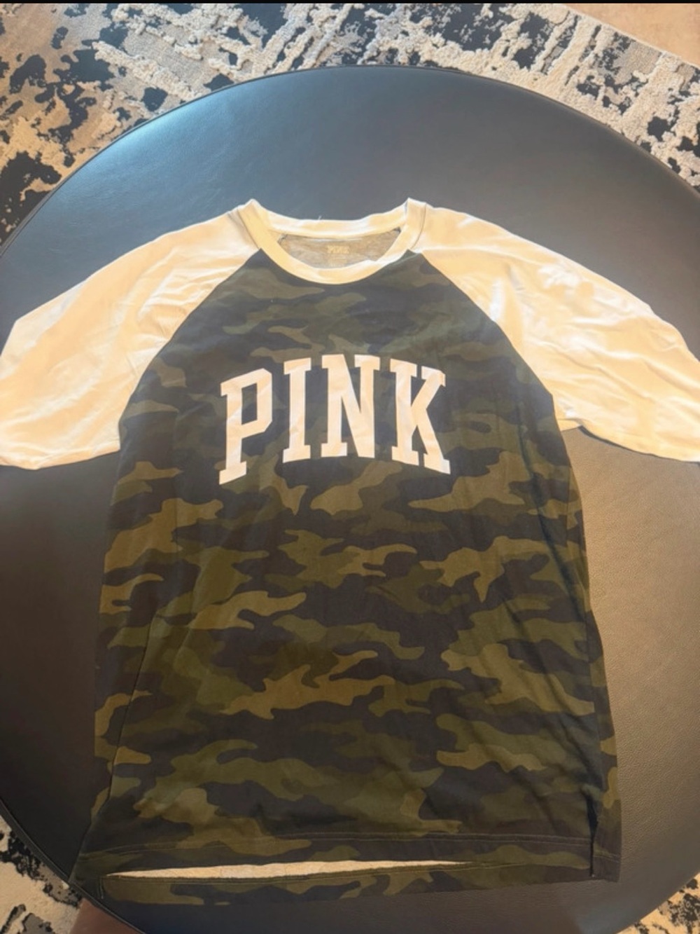 PINK Victoria's Secret Camouflage Raglan Kids Tee - Green/White